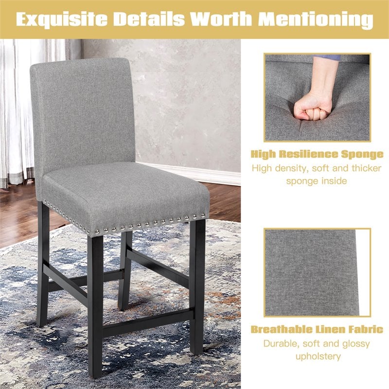 Costway 25'' Wood and Fabric Kitchen Breakfast Bar Stools in Gray (Set of 2)
