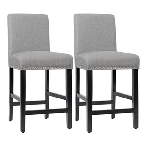 Costway 25'' Wood and Fabric Kitchen Breakfast Bar Stools in Gray (Set of 2)