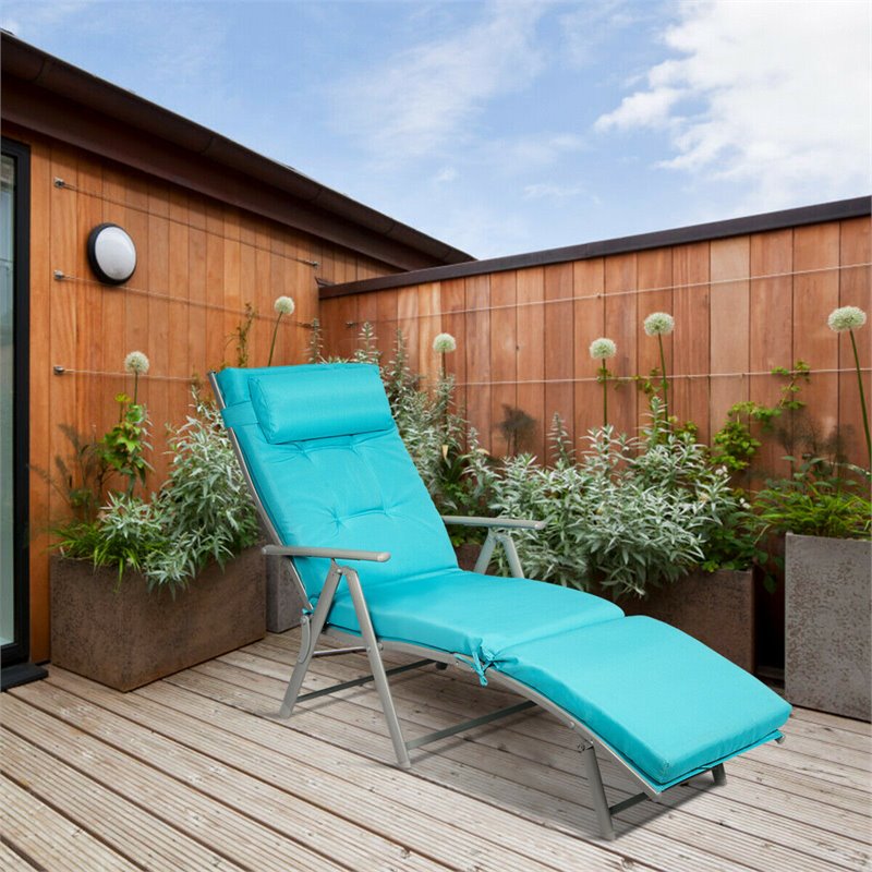 Costway Fabric Outdoor Folding Chaise Lounge Chair with Cushion in Turquoise