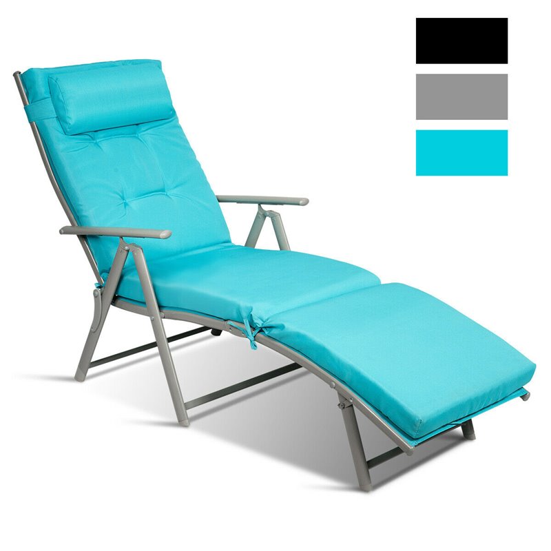 Costway Fabric Outdoor Folding Chaise Lounge Chair with Cushion in Turquoise