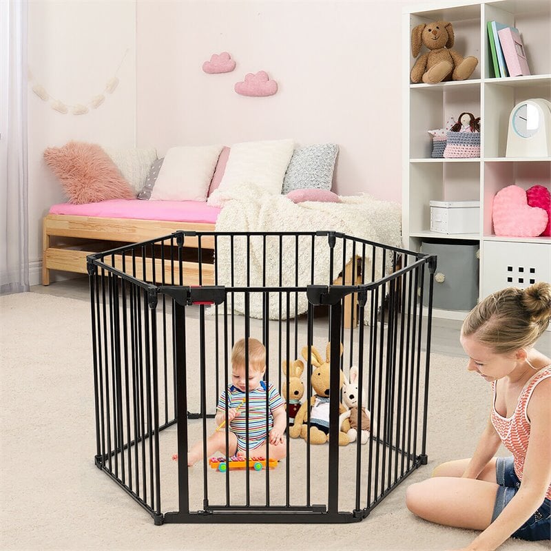 Costway 6-Panel Fence Adjustable Metal Play Yard for Baby & Pet in Black