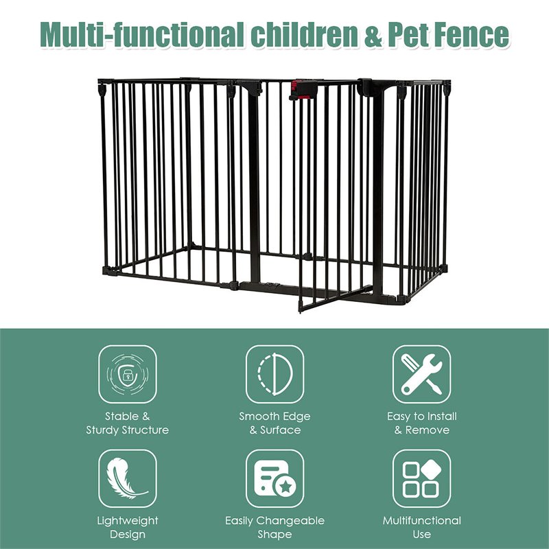 Costway 6-Panel Fence Adjustable Metal Play Yard for Baby & Pet in Black