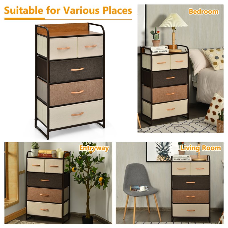 Costway 5 Drawer Dresser Fabric Storage Tower Organizer Unit Sturdy Steel  Frame