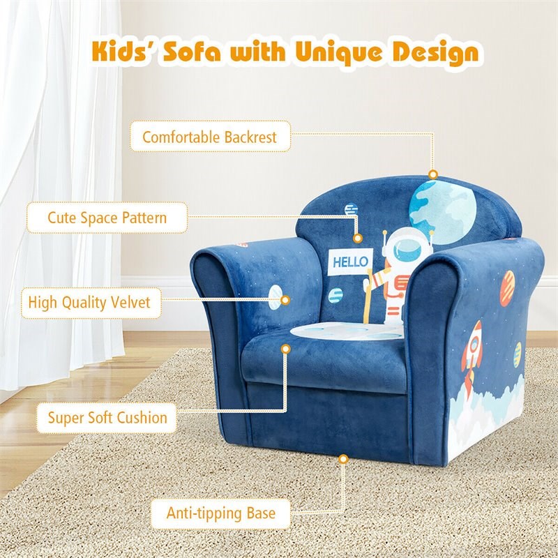 Costway Contemporary Eucalyptus and Velvet Astronaut Kids Sofa in Blue