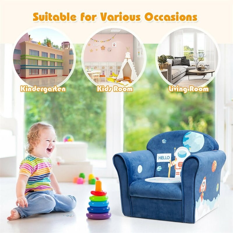 Costway Contemporary Eucalyptus and Velvet Astronaut Kids Sofa in Blue