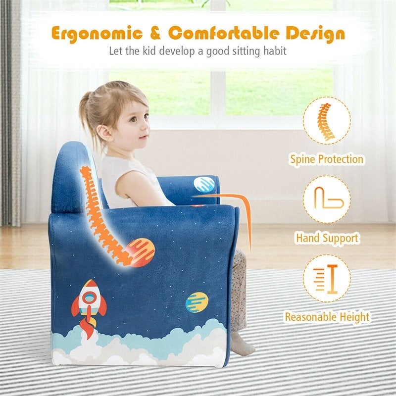 Costway Contemporary Eucalyptus and Velvet Astronaut Kids Sofa in Blue