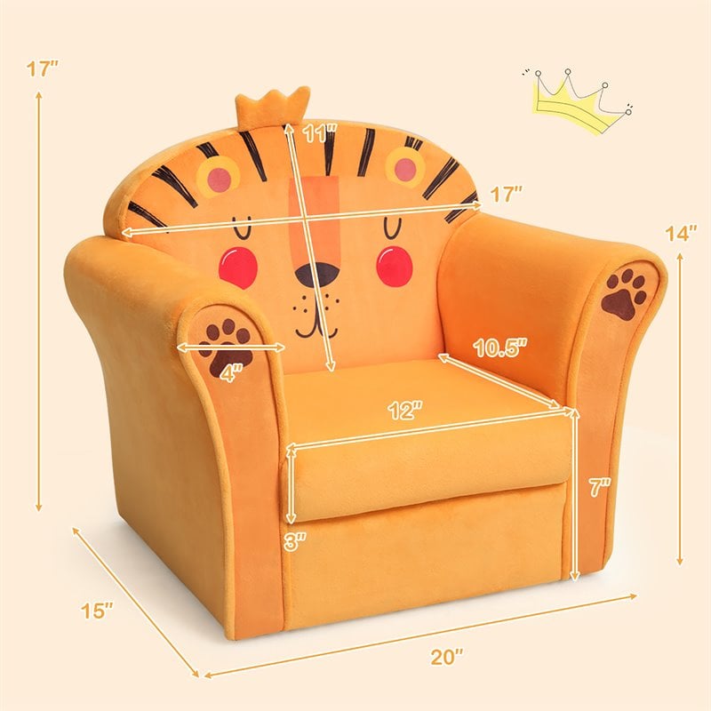 Costway Contemporary Eucalyptus and Velvet Lion Kids Sofa in Orange