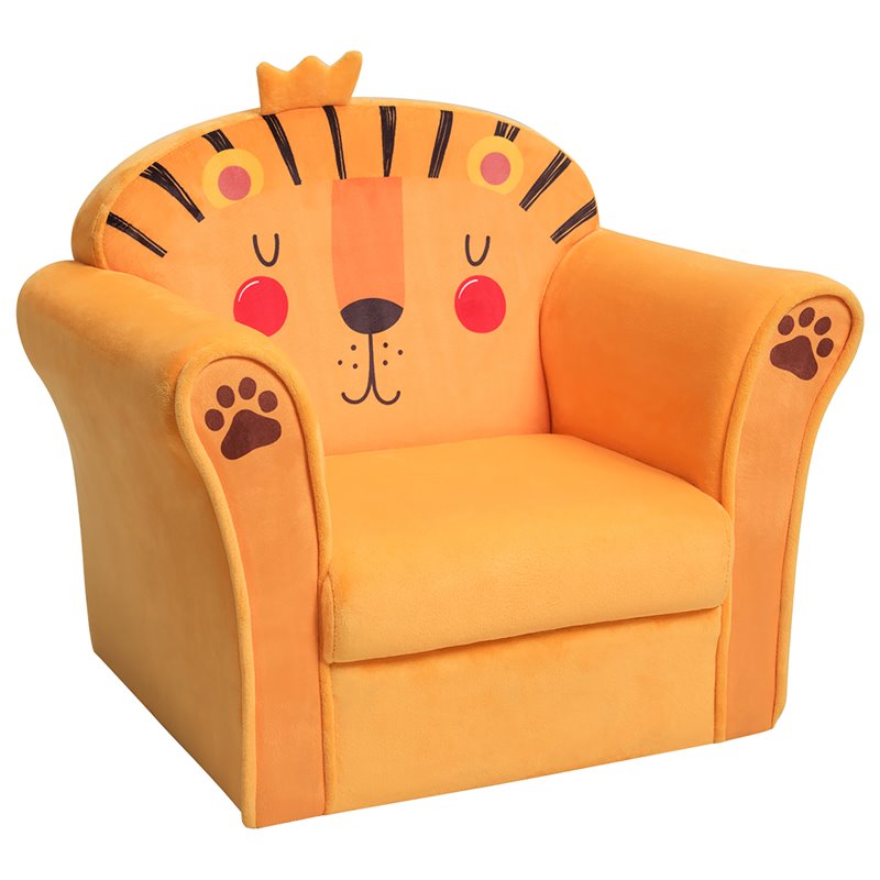 Costway Contemporary Eucalyptus and Velvet Lion Kids Sofa in Orange