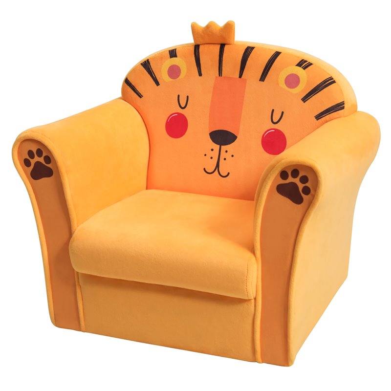 Costway Contemporary Eucalyptus and Velvet Lion Kids Sofa in Orange