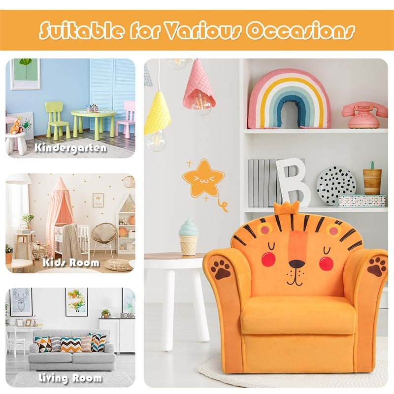 Costway Contemporary Eucalyptus and Velvet Lion Kids Sofa in Orange