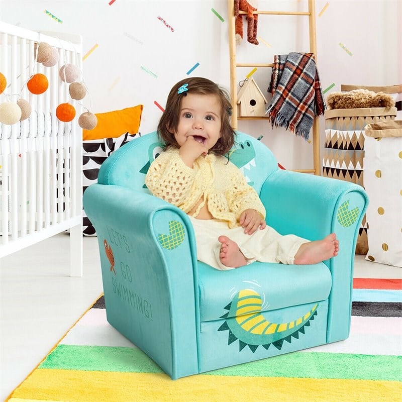 Costway Contemporary Eucalyptus and Velvet Crocodile Kids Sofa in Green