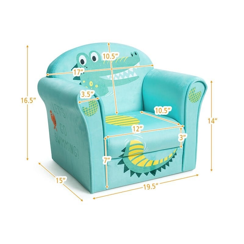 Costway Contemporary Eucalyptus and Velvet Crocodile Kids Sofa in Green