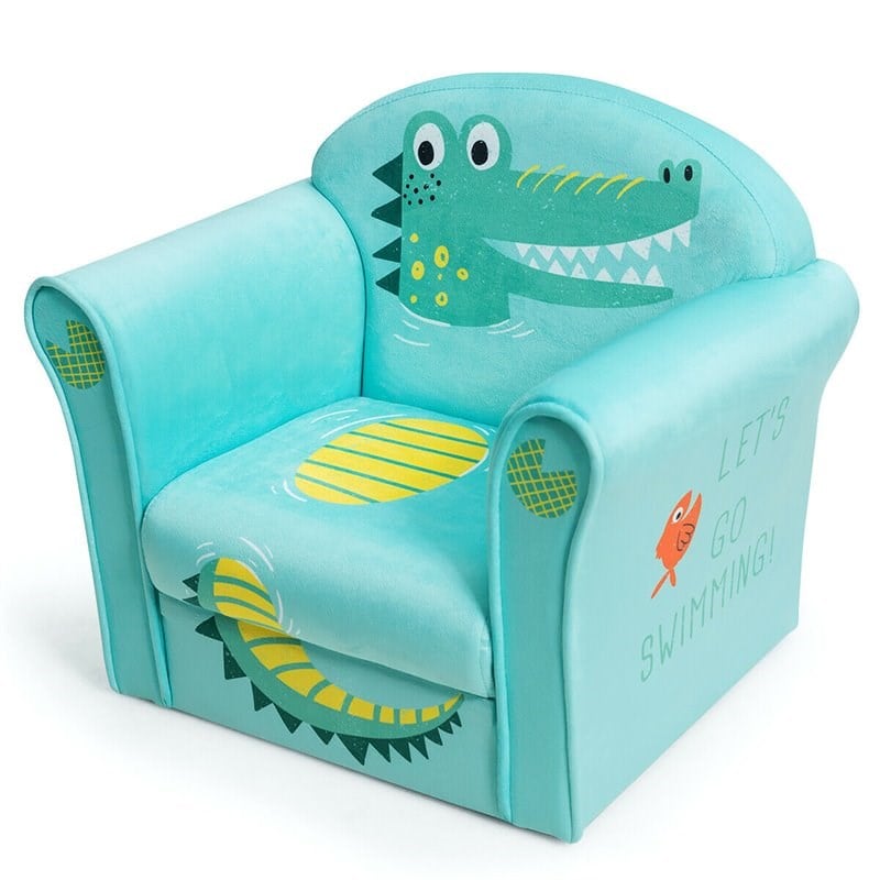 Costway Contemporary Eucalyptus and Velvet Crocodile Kids Sofa in Green