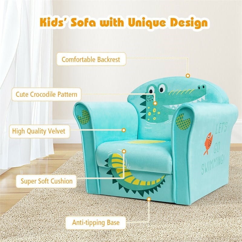 Costway Contemporary Eucalyptus and Velvet Crocodile Kids Sofa in Green