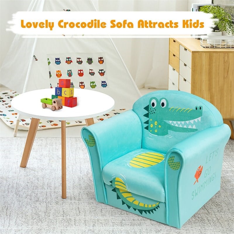 Costway Contemporary Eucalyptus and Velvet Crocodile Kids Sofa in Green