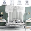 Costway Metal Full Size Canopy Bed Frame with 4 Poster Steel Slats in Pewter