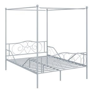 Costway Metal Full Size Canopy Bed Frame with 4 Poster Steel Slats in Pewter