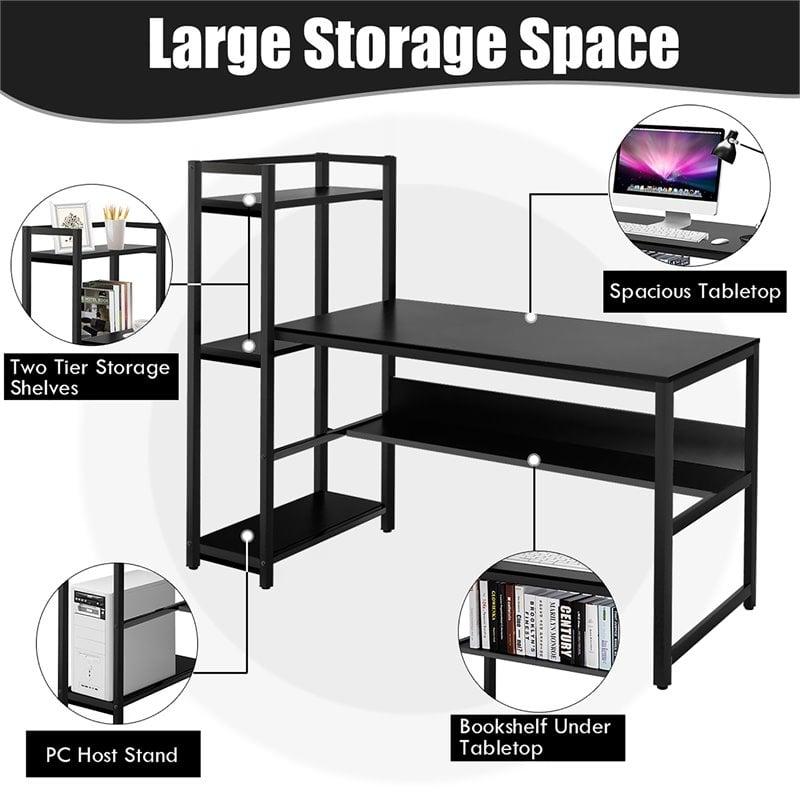 Costway Wood Multifunctional Computer Desk with 4-tier Storage shelves in Black