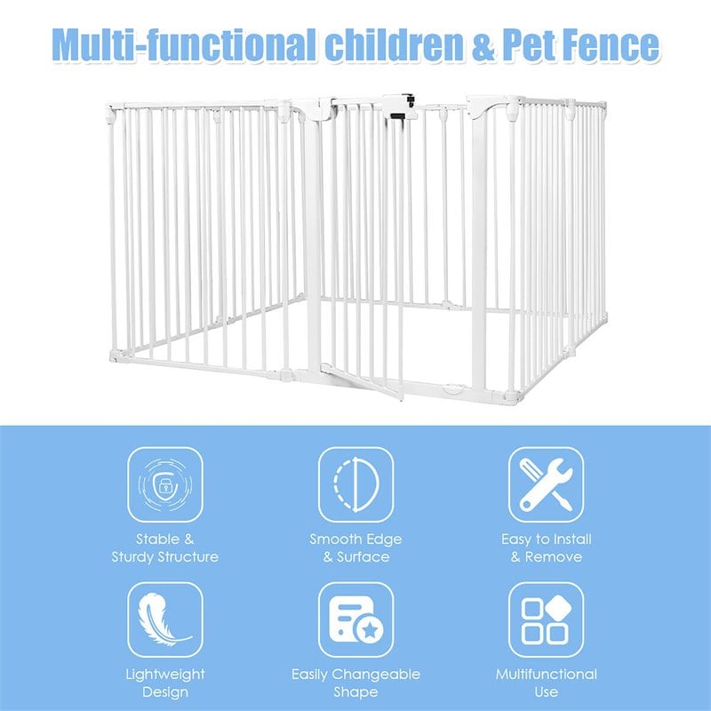 Costway 8-panel Contemporary Metal Adjustable Baby Safety Gate in White