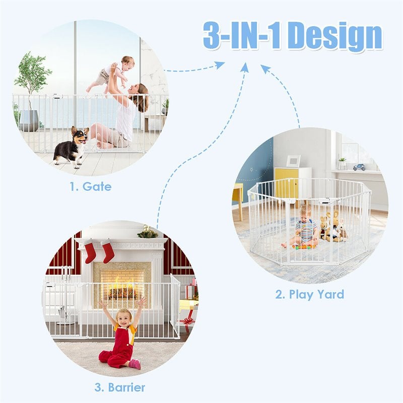 Costway 8-panel Contemporary Metal Adjustable Baby Safety Gate in White