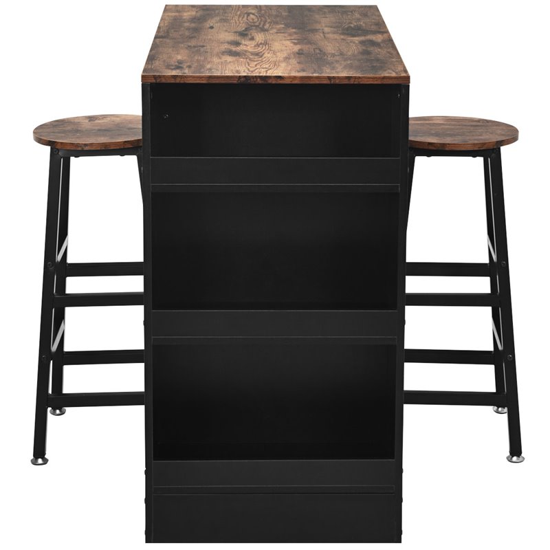 Costway 3-piece Industrial Steel Counter Bar Table Set with Storage in Black