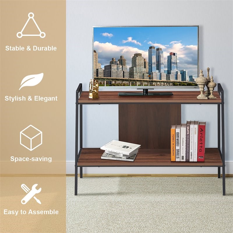 Costway 2-Tier Wood TV Stand/Entertainment Center for TV's up to 40'' in Walnut