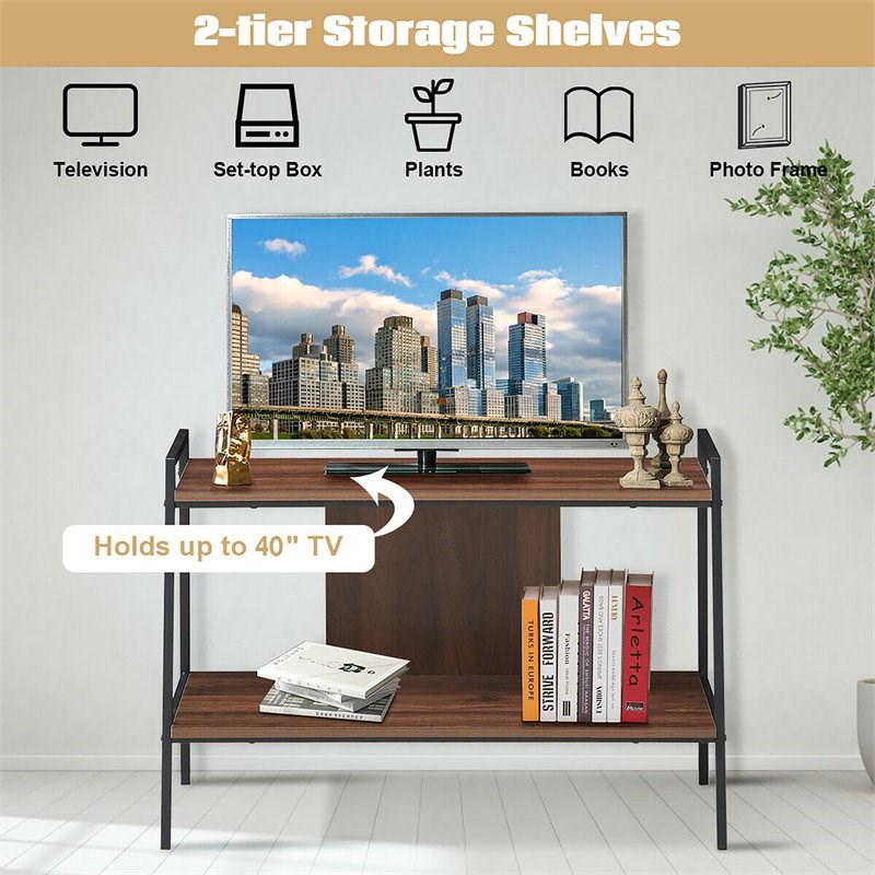 Costway 2-Tier Wood TV Stand/Entertainment Center for TV's up to 40'' in Walnut