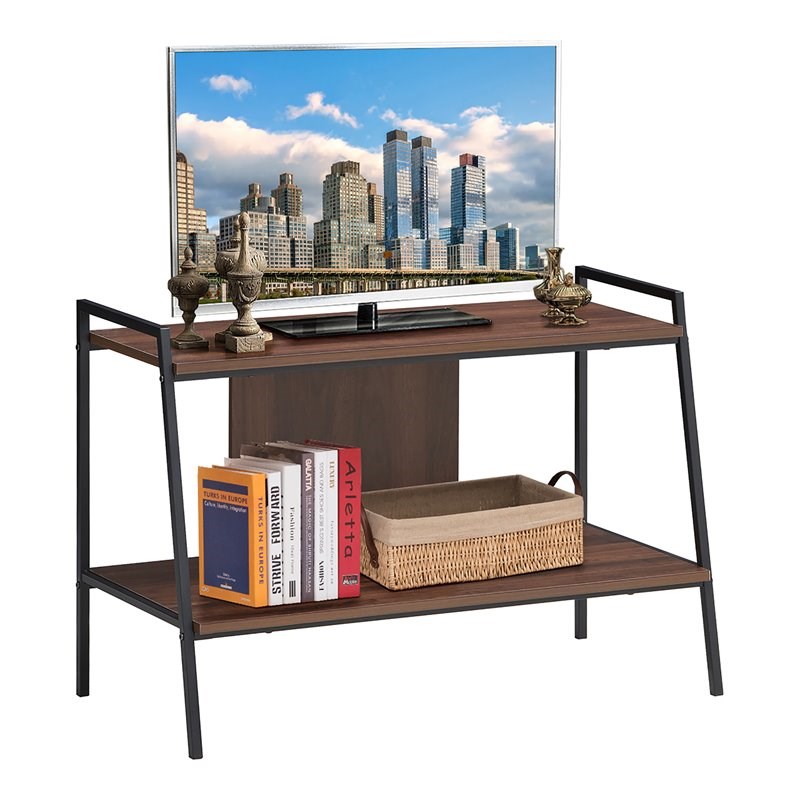 Costway 2-Tier Wood TV Stand/Entertainment Center for TV's up to 40'' in Walnut