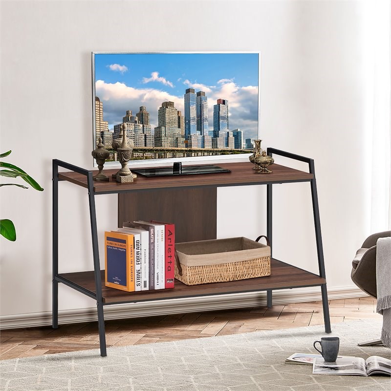 Costway 2-Tier Wood TV Stand/Entertainment Center for TV's up to 40'' in Walnut