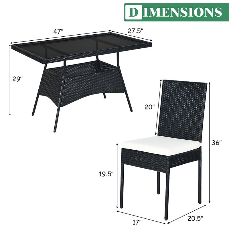 Costway 5-piece Rattan and Steel Patio Dining Set with Glass Tabletop in Black