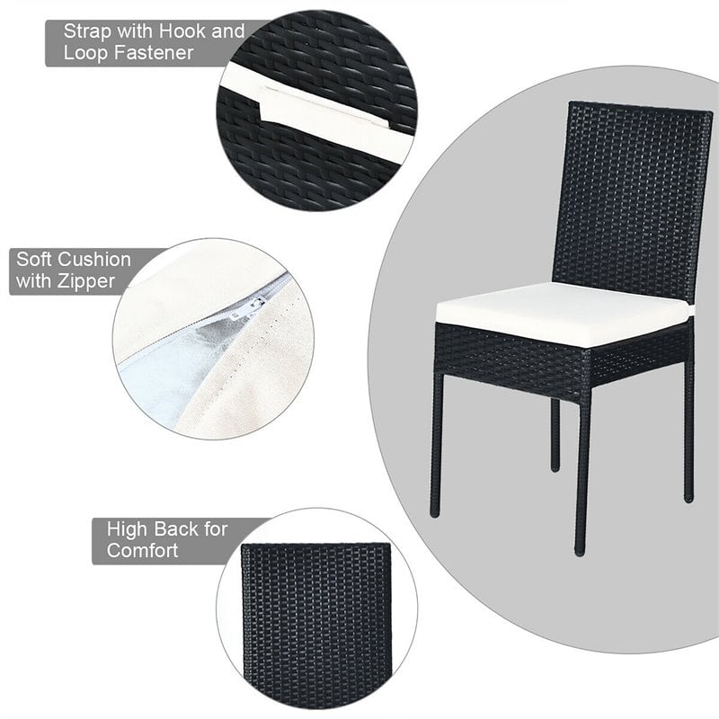 Costway 5-piece Rattan and Steel Patio Dining Set with Glass Tabletop in Black