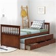 Costway Pine Wood Twin Captain's Bunk Bed with Trundle & Drawers in Walnut