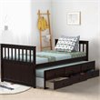 Costway Pine Wood Twin Captain's Bunk Bed with Trundle & Drawers in Espresso