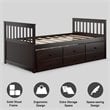 Costway Pine Wood Twin Captain's Bunk Bed with Trundle & Drawers in Espresso