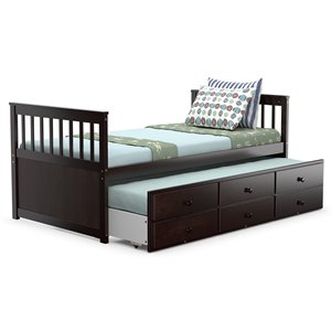 Costway Pine Wood Twin Captain's Bunk Bed with Trundle & Drawers in Espresso