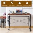 Costway Engineered Wood Folding Computer Desk with 6 Hooks in Brown