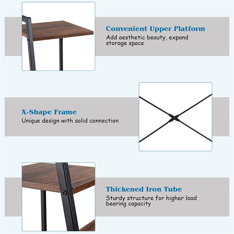 Costway Contemporary Engineered Wood Computer Desk with Shelves in Brown