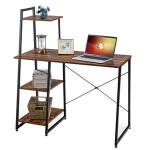 Costway Contemporary Engineered Wood Computer Desk with Shelves in Brown