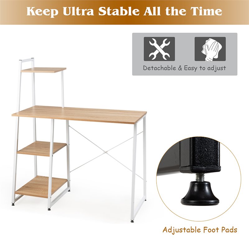 Costway Contemporary Engineered Wood Computer Desk with Shelves in Natural