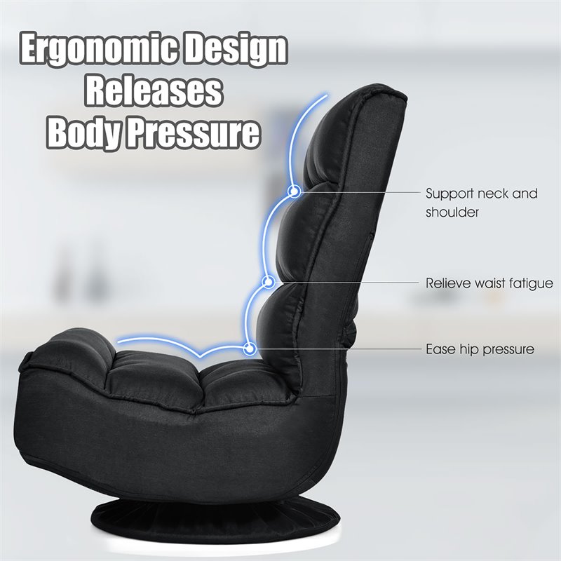 Costway Contemporary Iron and Fabric 360 Degree Swivel Gaming Chair in Black