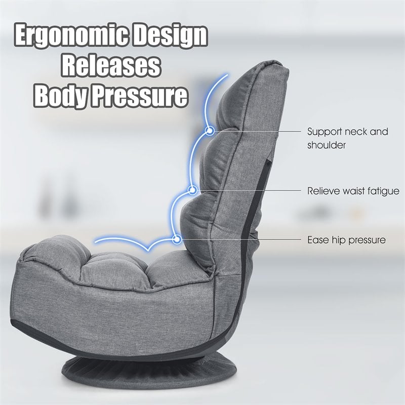 Costway Contemporary Iron and Fabric 360 Degree Swivel Gaming Chair in Gray