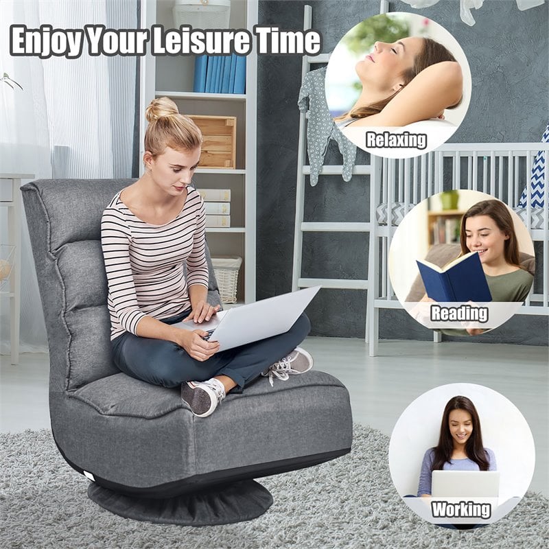 Costway Contemporary Iron and Fabric 360 Degree Swivel Gaming Chair in Gray