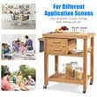 Costway Bamboo Kitchen Trolley Cart with Tower Rack & Drawers in Natural