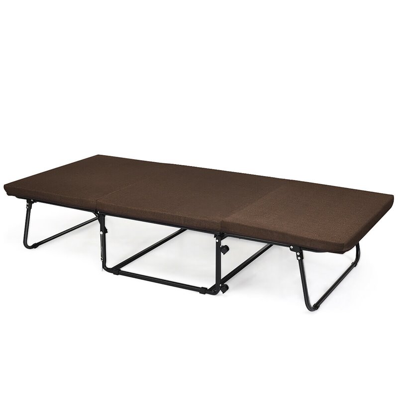 Costway Steel and Sponge Folding Sleeper Bed with 6 Position Adjustment in Brown