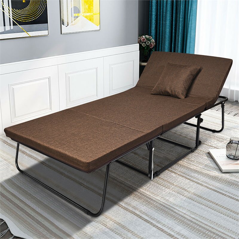 Costway Steel and Sponge Folding Sleeper Bed with 6 Position Adjustment in Brown