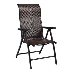 Costway Contemporary Steel and Rattan Patio Folding Chair with Armrest in Brown