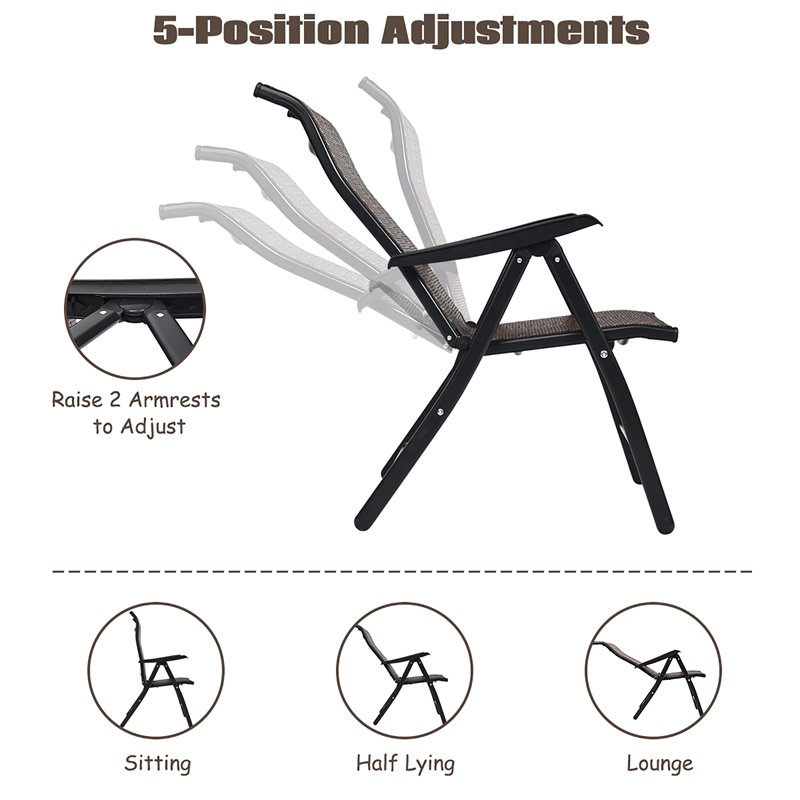 Costway Steel and Rattan Patio Folding Chairs with Armrest in Brown (Set of 2)