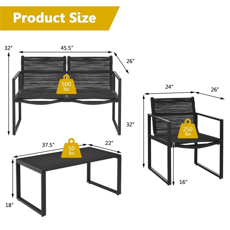 Costway 4-piece Patio Furniture Conversation Set for Garden Deck in Black