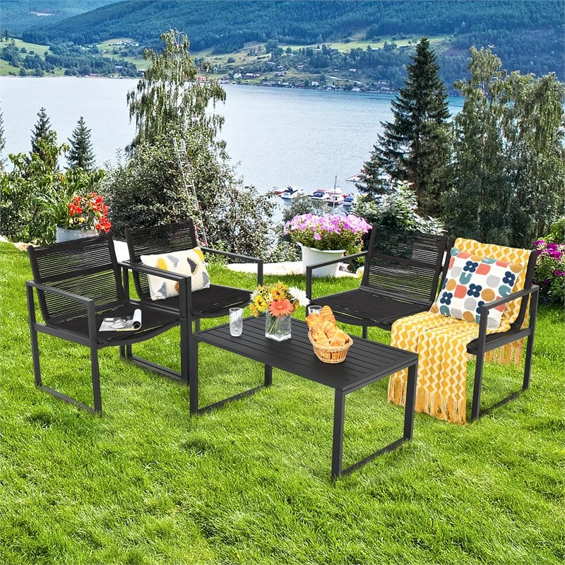 Costway 4-piece Patio Furniture Conversation Set for Garden Deck in Black