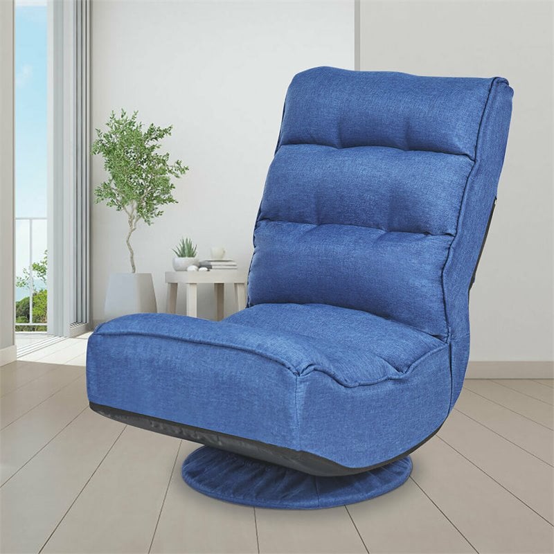 Costway Contemporary Iron and Fabric 360 Degree Swivel Gaming Chair in Blue